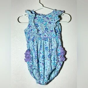 Ruffle Butt Bubble Floral Baby Romper with Ruffle Details Size 0-3 months
